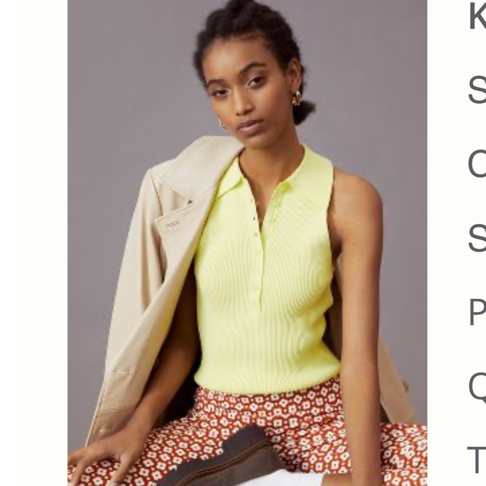 Anthropologie NWT, chartreuse yellow, button-down collared RIBBED halter top XS